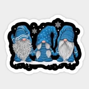 Three Gnomes In Blue Costume Christmas Gift Funny Xmas Shirt Sticker